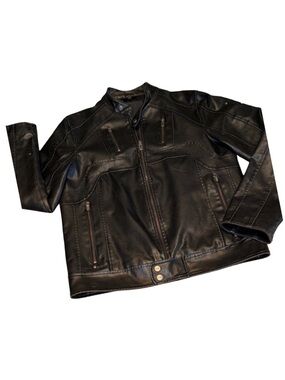 Vintage GUESS Moto Jacket Black Vegan Leather Size M